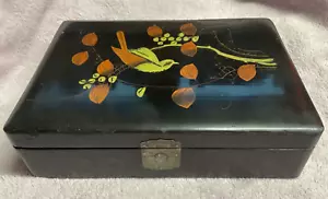 Vintage Oriental Lacquered Box hinged with bird on 9inx6inx2.2in ideal keepsakes - Foto 1 di 10