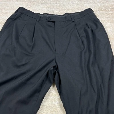 Calça Haggar Masculina 38x30 Preta Mistura de Lã Plissada Clássica Roupa de Trabalho Minimalista - Imagem 1 de 4