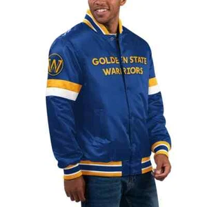 Golden State Warriors NBA Starter Men's Snap-Up Satin Bomber Jacket - Picture 1 of 11