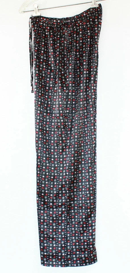 💖 MAIDENFORM Pajama Pants PJs Bottoms Loungers Silky Satin Black Multicolor L - Image 1 of 4
