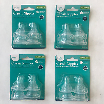 Evenflo Classic Bottle Nipples - Standard Medium Flow (3m+) Four Pack (Lot Of 4) • 20.54$
