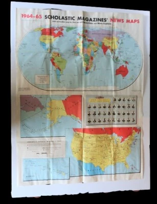 Vtg Scholastic Magazine  News World Map 1964-1965 United States Election - Image 1 of 4