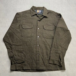 Vintage 60s Pendleton Board Shirt Mens M Brown Houndstooth 100% Wool Loop Collar - Picture 1 of 18