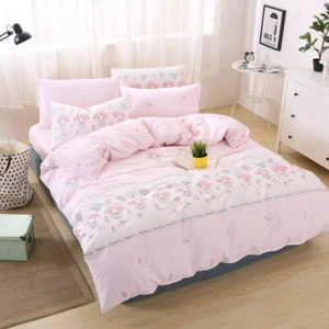 Cartoon My Melody Cotton Quilt Cover Sheets Pillowcase Pink Stripe Bedding Set - Picture 1 of 10