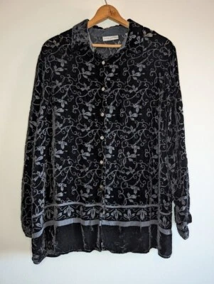 Top túnica Valerie Stevens para mujer talla 24 mezcla de seda terciopelo Burnout botón bruja Foto 1 de 4