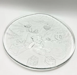 Libbey - Serving Platter Christmas Bear Bows Ornaments Gifts Holly Etched Glass. - Picture 1 of 16