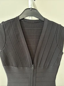 Herve Leger style bodycon Bandage Dress Black Mediuml 8/10 Zip Front unworn - Picture 1 of 5
