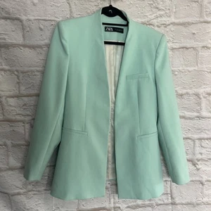 ZARA Light Green Lapel-less Blazer. Size L.#WD - Picture 1 of 20