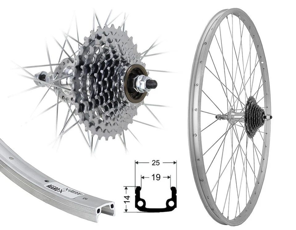 28 Zoll Alu Hinterrad 19-622 Laufrad Felgenbremse inkl. 9-fach Zahnkranz 27 Gang - Bild 1 von 1