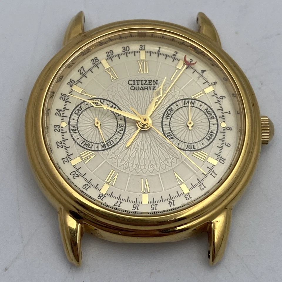 VINTAGE Citizen 6355-G31191 TA, Gold Tone Watch, Watch Face Only, No Band, Works - image 1 of 4