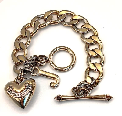 Juicy Couture Starter Charm Bracelet Gold Tone Puffy Heart J Charm Toggle - Image 1 of 4