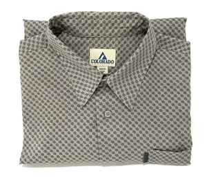 COLORADO Mens Long Sleeve Dress Shirt Circle Pattern Olive Red Yellow Medium - Picture 1 of 8