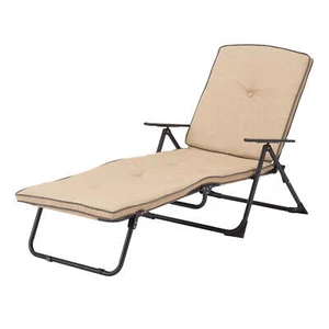 Sand Dune Foldable Steel Outdoor Chaise Lounge, Beige/Black - Picture 1 of 7