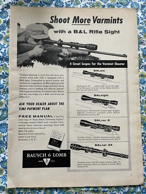Mira telescópica de caza vintage 1958 Bausch & Lomb B & L con anuncio impreso Foto 1 de 4