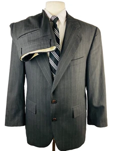 CHAPS RALPH LAUREN Mens 40S Gray Stripe Canada Wool 2 Piece Suit W/ Pants 34x27 - Picture 1 of 15