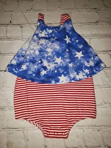 Pagliaccetto bambina Cat & Jack nuovo senza etichette pezzo unico stelle strisce americana patriottica 3-6 - Foto 1 di 2