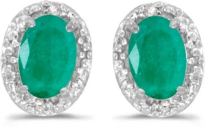 14k White Gold Oval Emerald And Diamond Earrings (CM-E2615XW-05) - Picture 1 of 1