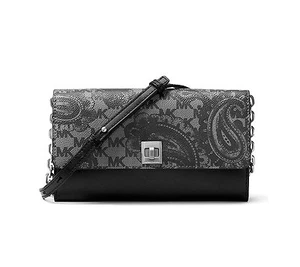 Michael Kors Studio Paisley Natalie XL Chain Black Wallet Clutch Crossbody - Picture 1 of 2