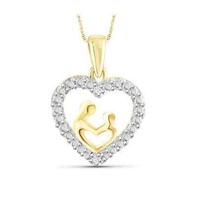 14k Placcato Oro Giallo 0.02ct Moissanite Mamma E Bambino Cuore Ciondolo Chain 1 - Immagine 1 di 3