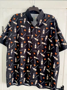 DIVERTIDA Tito's Vodka Camisa Con Botones Para Hombre XL Negro Patrón Triángulo Botella Austin TX - Imagen 1 de 5
