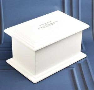 MDF Wood Cremation Ashes White Casket Urn Large Medium Small Fully Personalised - Picture 1 of 15