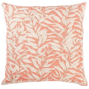 Willow Leaves Extra-Large Cushion Cover. Coral Pink Linen-Blend Fabric. 23x23" - Picture 1 of 4