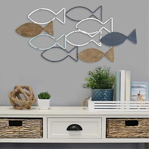Kirklands Metal School of Fish Beach Theme Wall Plaque Hanging Nautical SeaTheme - Picture 1 of 5