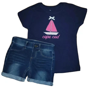 SO Brand Size 8 Cotton Slip On Short & Cape Cod T-Shirt Girls Summer Outfit - Picture 1 of 4