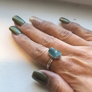 Rough Aquamarine Gemstone Ring 925 Sterling Silver Size 7 - Picture 1 of 8