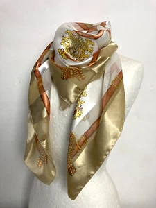 Vintage Neck Scarf Head Scarf Gold Baroque Equestrian Large Square Shape Silky - Picture 1 of 5