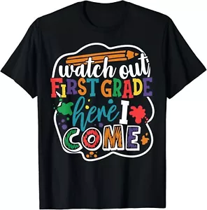 Watch Out 1st Grade Here I Come Back to School Boys Girls Gift Unisex T-Shirt - Picture 1 of 3
