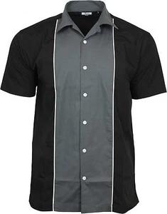 Camisa de Bowling Relco Para Hombres Gris y Negra Rockabilly Retro Años 50 Club Swing Lounge - Imagen 1 de 2