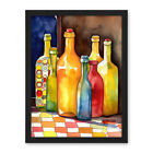 Coloured Bottles Tablecloth Modern Still Life Framed Art Picture Print 18X24