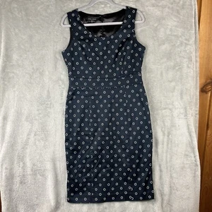 laura ashley dress SZ 10 Navy Print Sheath Dress Short Sleeve Classic Preppy - Picture 1 of 11