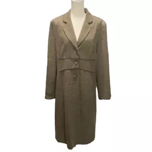 Danny & Nicole Brown Tweed Overcoat Collared Three Button Shoulder Pads Size 16 - Picture 1 of 6
