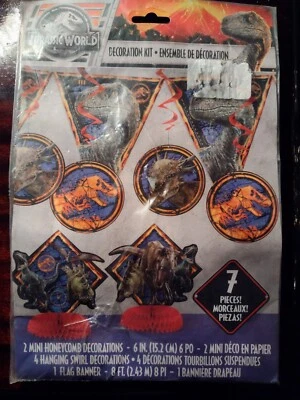 Jurassic World 7 Piece Dinosaur Table Party Decorating Kit Honeycomb Banner - Image 1 of 4