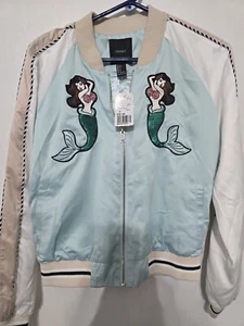 Chaqueta Forever 21 Mujer Pequeña Satén Bombardero Sirena Bordada - Imagen 1 de 3