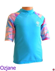 GIRLS OZCOZ UV UPV 50+ SUN PROTECTION RASH GUARD TOP 5 TO 15 SWIMMING AQUA - Picture 1 of 4