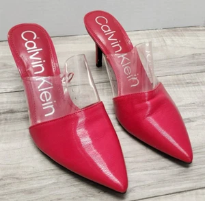 Calvin Klein Graycie Clear and Leather Mules Red Woman's Size 7.5 - Picture 1 of 8