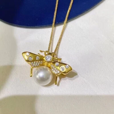 элегантный огромный 9-10 мм Южное море круглый белый жемчуг подвеска 925s (размер) - Изображение 1 из 4