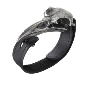 Pulsera Alquimia Gótica Rabeschadel Cuero Negro Cuervo Cuervo Calavera - Imagen 1 de 6