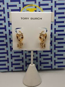 Tory Burch Gold Huggie & Gold Logo Drop Earrings