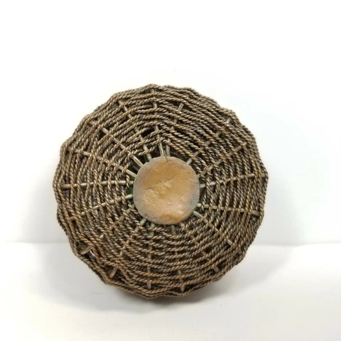 Miniature Twisted Wire Basket Woven Lid Lidded Handmade Folk Art Cover