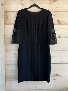 Neu ohne Etikett Elie Tahari Damen-Etuikleid mit Ösenbesatz & 3/4-Glockenärmeln schwarz Größe 6 - Bild 1 von 4