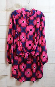 NWT ~ Trina Turk Printed Twist-Front Shirtdress L/S 2 Pc Multicolor Size XL - Picture 1 of 7