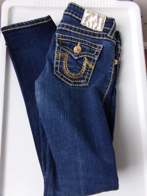 Pantalones de mezclilla ajustados TRUE RELIGION 12 de colección años 90 costuras doradas pesadas lavado oscuro y2k para niñas Foto 1 de 4