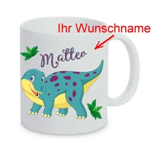 Keramik Tasse für Kinder mit Wunsch-Name süßer Dino Dinosaurier personalisiert - Bild 1 von 2