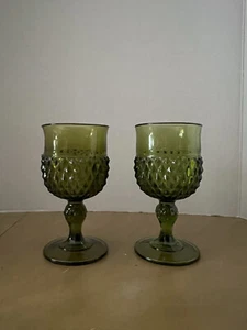 Indiana Glass Diamond Point Avocado Water Goblets 2 Piece - Picture 1 of 5