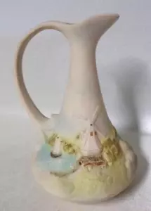 Victorian Era Bisque Pitcher Slip Mold Ewer Dutch Windmill - Picture 1 of 11