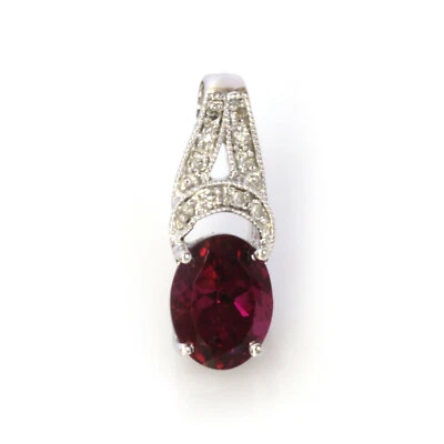 1.5 ctw Natural Pink Rhodolite Garnet Diamond Solid 14k White Gold Pendant 17 MM - Image 1 of 4
